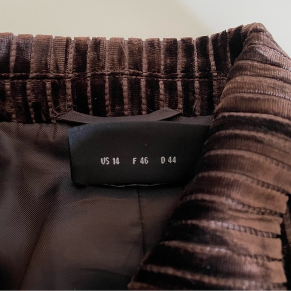 Akris Women's Brown Crushed Velvet Ribbed Pinstripe Single Breasted Blazer Sz 14 - Picture 8 of 14